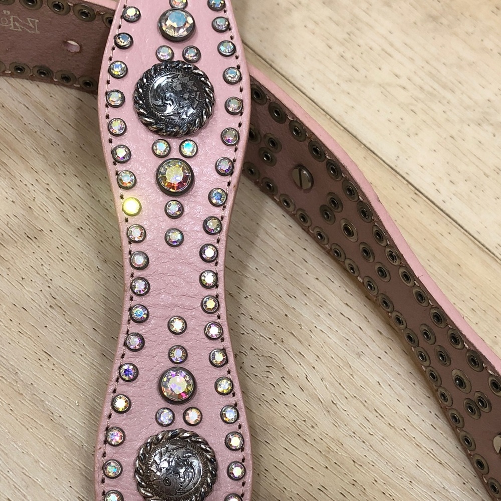 Vintage Nocona Pink Jeweled Women's Leather Belt - Picture 6 of 6